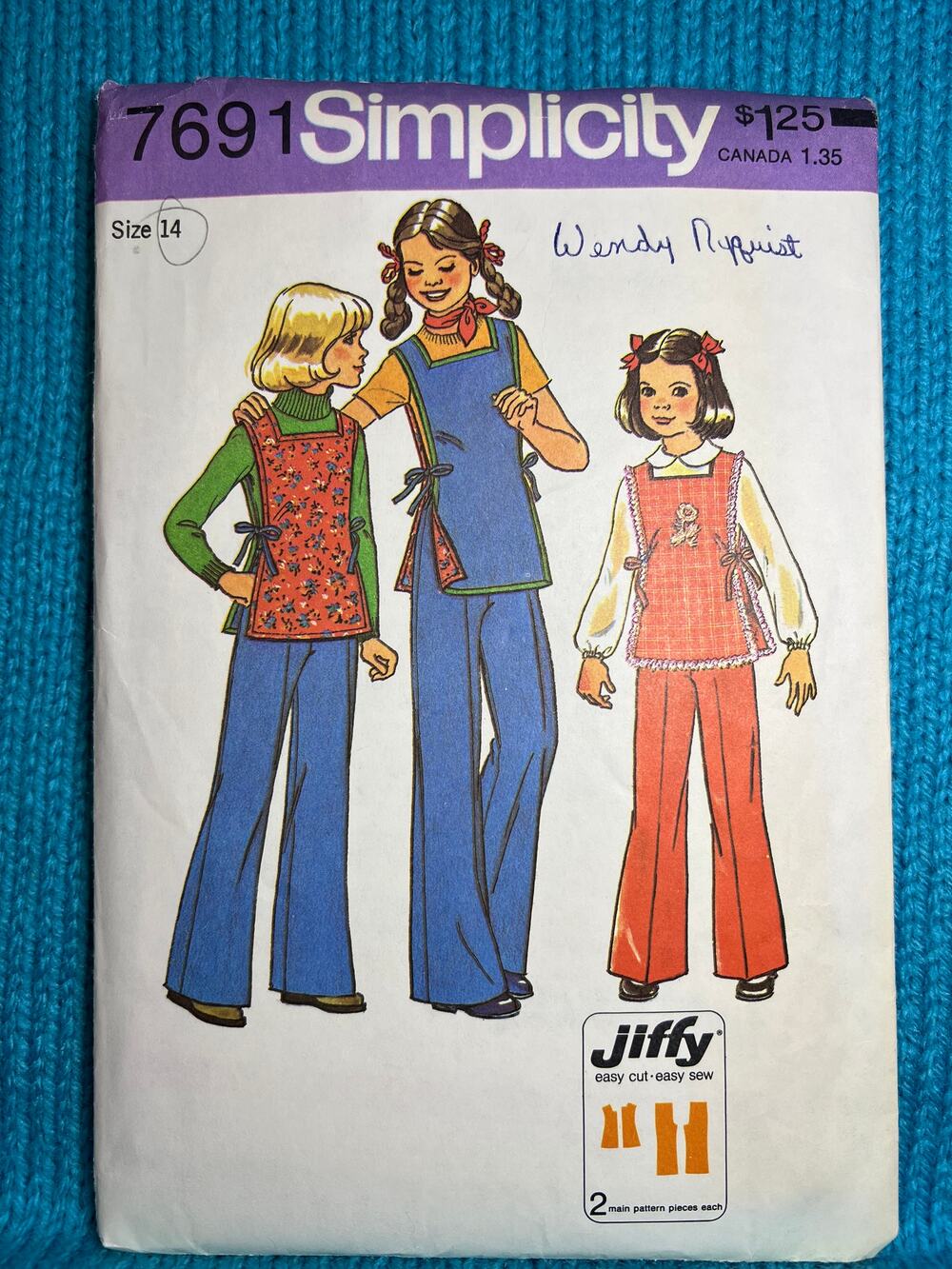Simplicity 7691 pattern girls pants reversible tunic size 14